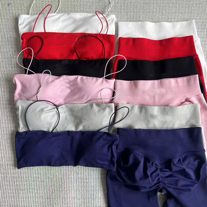 Mini Sports Bra for Women Yoga Set Backless Bandeau Strappy Gym Crop Top Seamless Scrunch Legging Workout Pant Active Wear