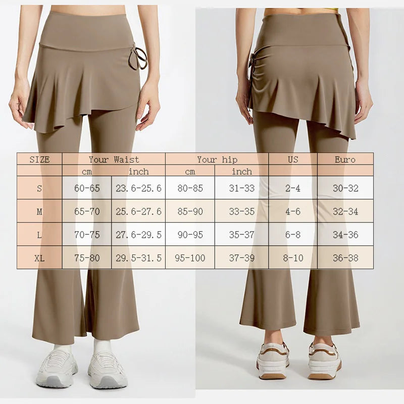 Skirted Bell Bottom Yoga Pants Yoga Skirted Pants Gym Skirted Leggings Sports Skirt Flared Pant Drawstring Bootcut Pant