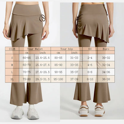 Skirted Bell Bottom Yoga Pants Yoga Skirted Pants Gym Skirted Leggings Sports Skirt Flared Pant Drawstring Bootcut Pant