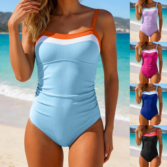 Women 1 Piece Swimsuit Lady Girls Color Block Print Bathing Suits Athletic Swimwear Costume Padded Swimsuit bathing suit
