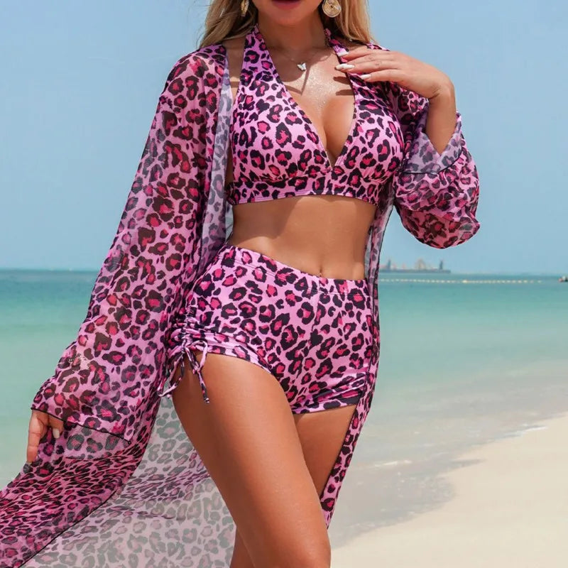 Leopard Bikinis Female Swimsuits Women Three-Piece Swimwear Beach Swim Wear Bathing Suits Brazilian Bikini Set Pool Bather