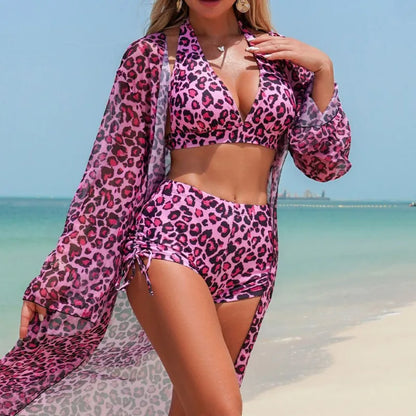 Leopard Bikinis Female Swimsuits Women Three-Piece Swimwear Beach Swim Wear Bathing Suits Brazilian Bikini Set Pool Bather