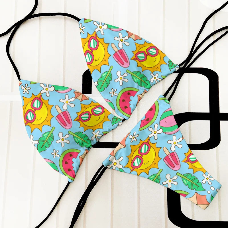 Summer Women Biquini Two Piece Suits Bikini Swimsuit Swimwear Lace Up Bikinis Set Backless Bathing Suit For Female
