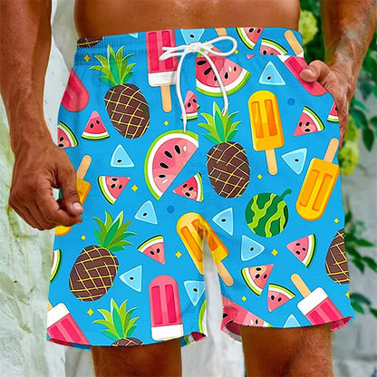 Mens Cartoon Fruit Beach Shorts 3D Printed Plants Swim Trunks Summer Quick Dry Board Shorts Hawaiian Party Swimming Shorts
