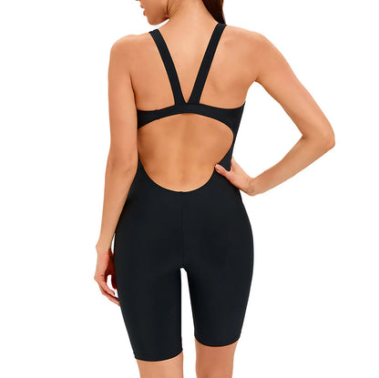 Womens One-piece Swimsuit Scoop Neck Sleeveless Hollow Back Patchwork Sport Athletic Training Beachwear Swimwear Bathing Suit