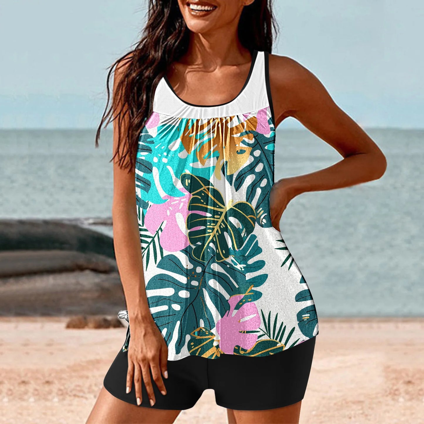 Floral Tankini Two Pieces Printed Swimsuit Women Vintage Swimwear Female Bathers Bathing Swimming Swim Suit Beachwear