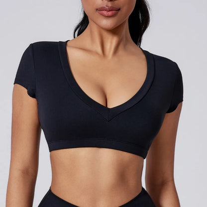 Pad 2PCS Short Sleeve Women Gym Yoga Set Clothes Sportswear Running Shorts Workout Sports Crop Top Running Suits