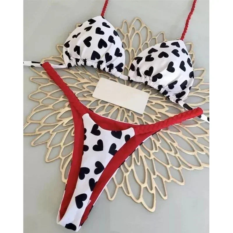 Swimwear Women Leopard Printed Bikini Set Striped Beachwear Summer Swimsuit Two-pieces Thong Bathing Suit Biquinis