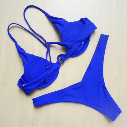 S - XL V-bar Underwired Bikini Female Swimsuit Women Swimwear Two-piece V shape Wire Bikini set Bather Bathing Suit Swim
