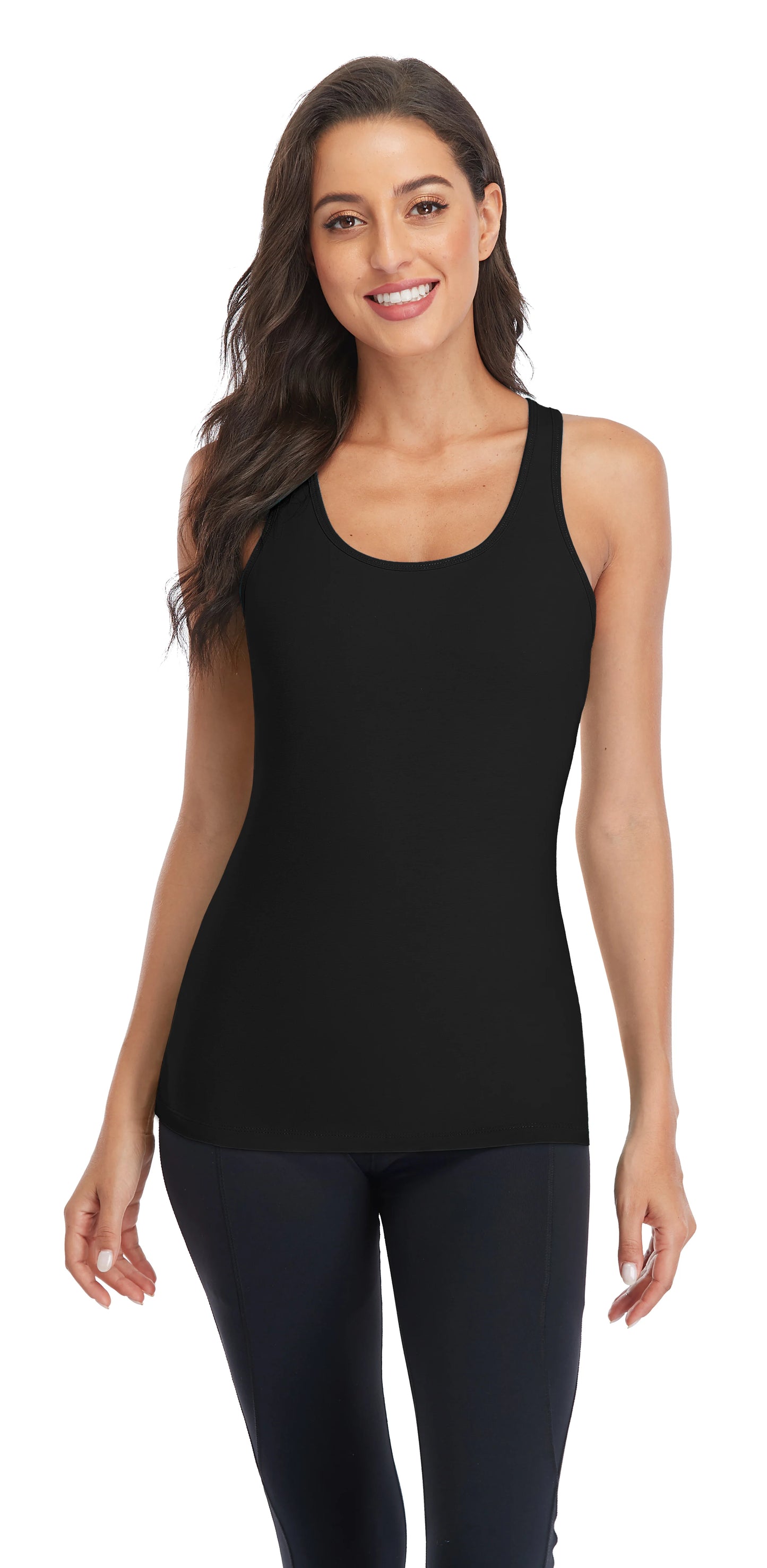 Attraco Women's Camisole 2PCS Cotton Solid with Build-in Shelf Bra Tank Tops U-Neck Soft Breathable Basic Sleepwear