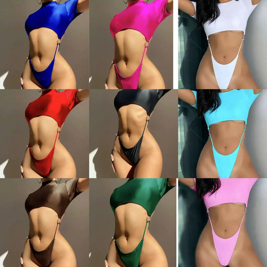 Pure Color Backless Connected Bikini Swimwear Cross-Border Seamless Sportswear Bathers Tankini