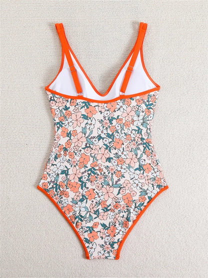 Floral Print One Piece Swimsuit Women Fashion Conservative Swimwear Female Bathing Swimming Bodysuit Beach Wear Summer