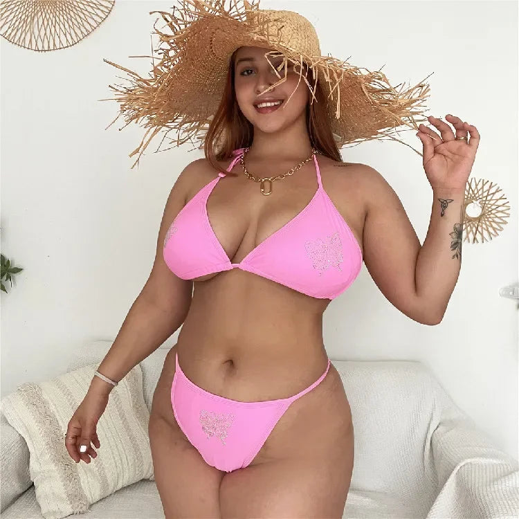 Plus Size Bikini Women Swimsuit Butterfly Diamond Shiny Swimwear Strappy Bandage Bathing Suit Designer Swimsuit 2 Piece Set
