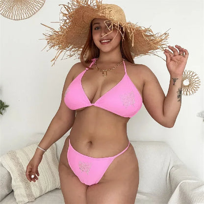 Plus Size Bikini Women Swimsuit Butterfly Diamond Shiny Swimwear Strappy Bandage Bathing Suit Designer Swimsuit 2 Piece Set