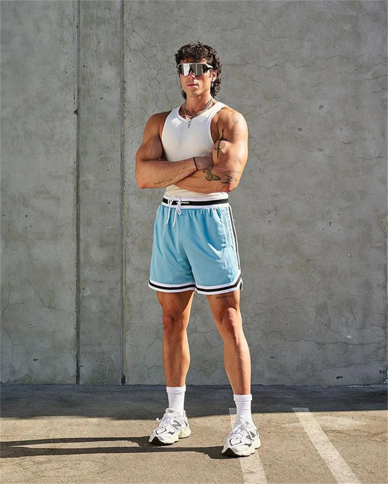 Men's double-decker Sports Shorts Mesh Quick Dry Loose Training Shorts men new Summer Fitness Joggers Casual Breathable Shorts