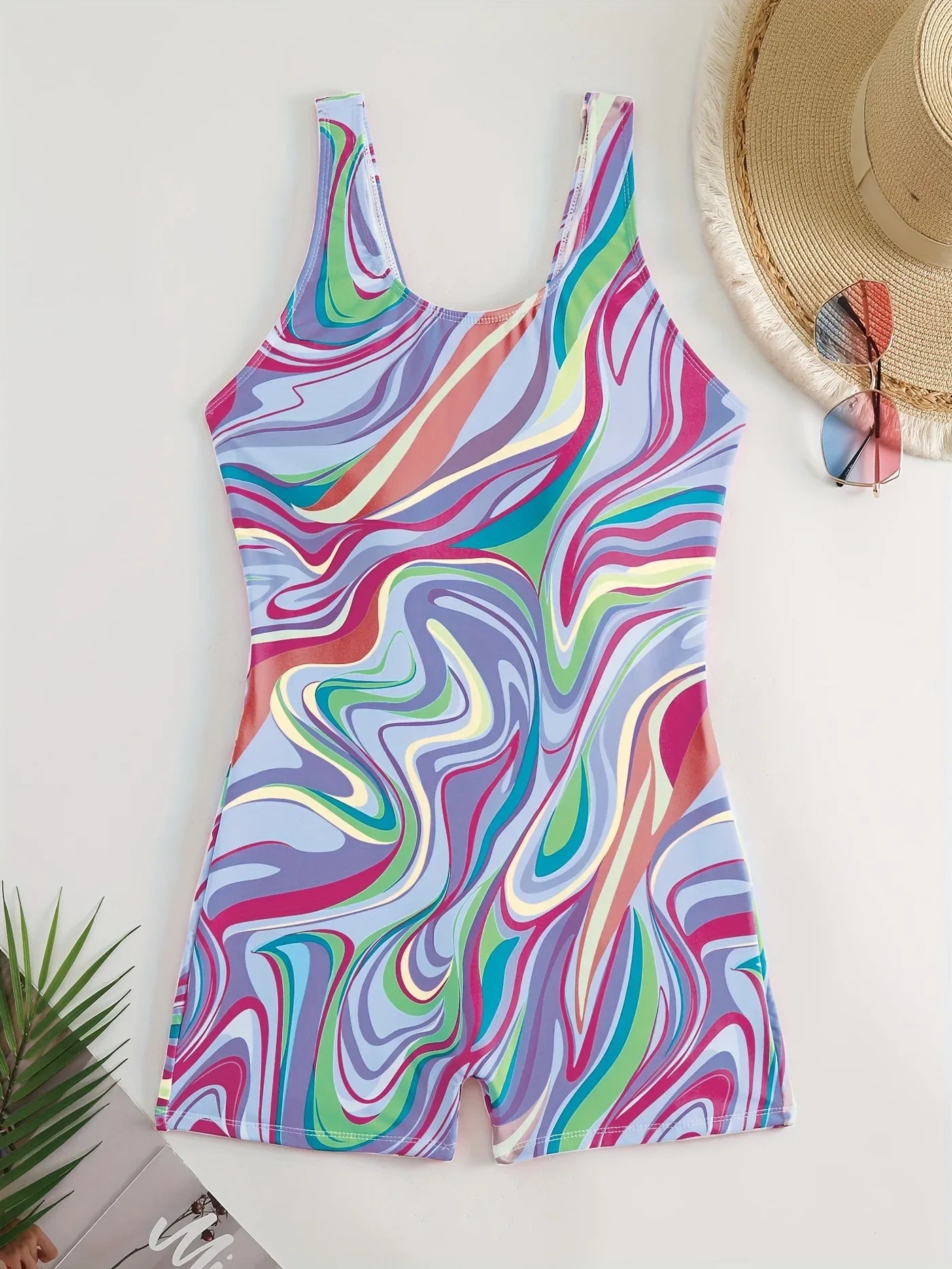 Women's Boyleg One Piece Padded Swimsuit Sports Surfing Suits Print Bodysuit Bathing Swimming Suit Beachwear Summer Monokini Bathers