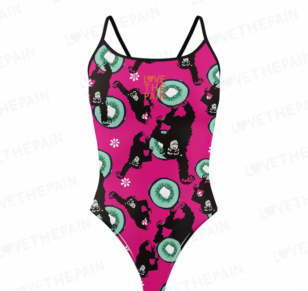 Love The Pain Leopard Print One Piece Swimsuit Thin Straps Versatile V-back Women's Swimwear Monokini Triathlon Swimsuit