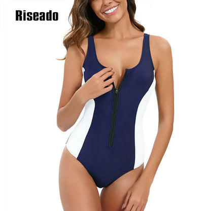 Riseado Sports One Piece Swimsuit Women Navy Swimwear Female Bodysuit Summer Swimming Suit Racerback Bathing Suits