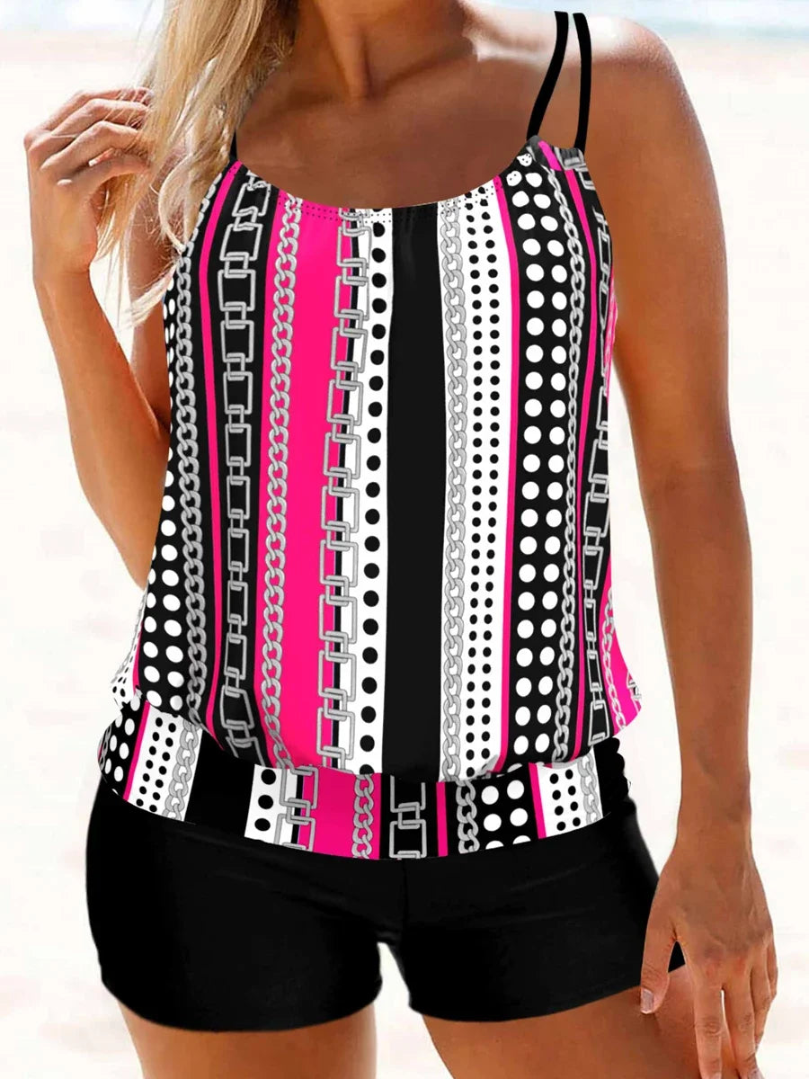 2 Piece Stripe Tankini Set Printed Swimsuit Women Swimwear Female High Waist Bathing Swimming Suit Padded Beachwear