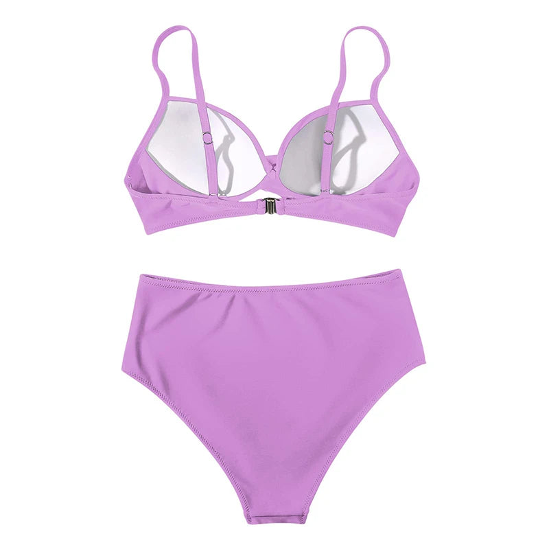 Two Pieces Swimsuits Women Bikini Set Beachwear Push Up Solid Summer Bathing Suit Triangle Bikini Swimwear Low Waist
