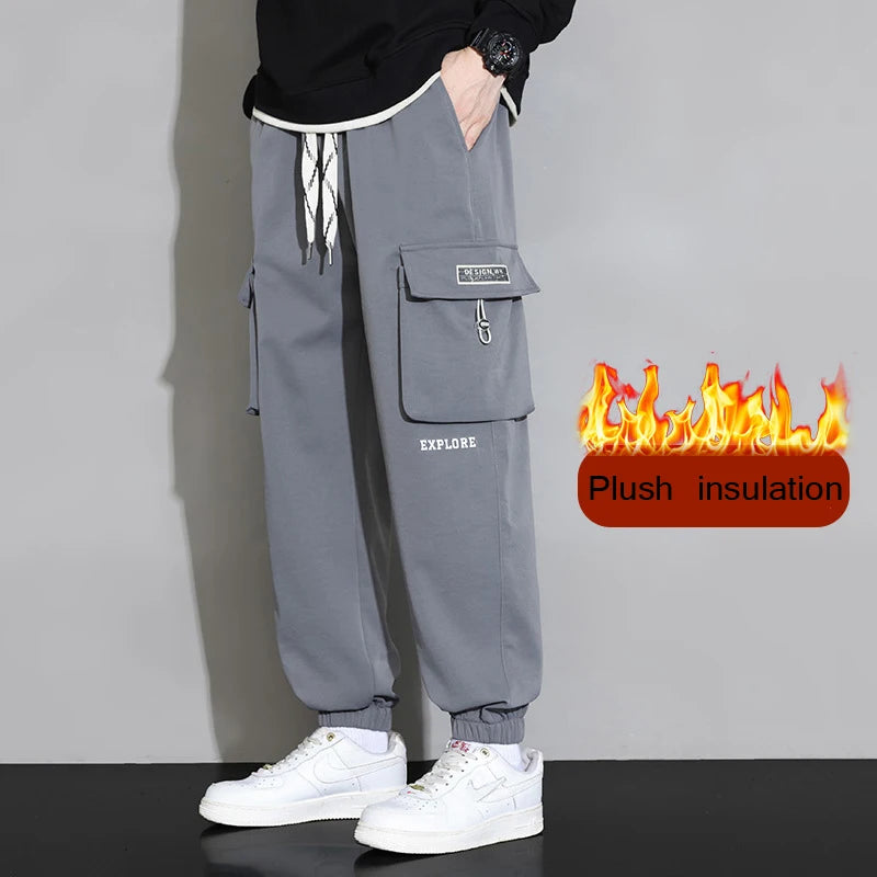 Streetwear Spring Harem Casual Pants Men Elastic Waist Solid Color Cargo Pants Multi Pocket Loose Baggy Pants For Men
