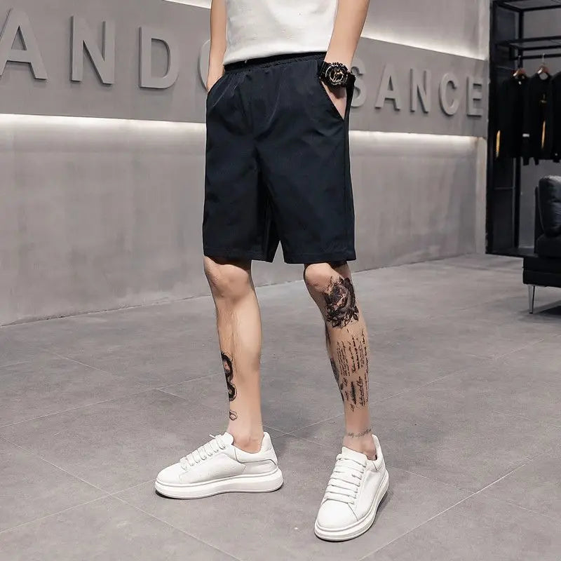 Quick-drying Shorts Men Summer Casual Five-quarter Slim Versatile Trendy Brand Beach Pants Half-piece Pants Wearing Outside