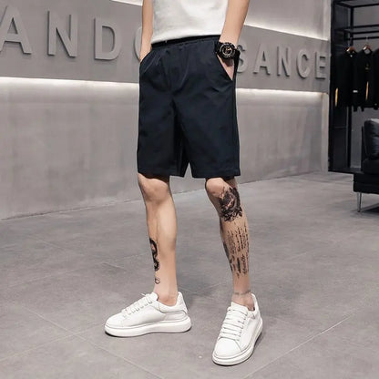 Quick-drying Shorts Men Summer Casual Five-quarter Slim Versatile Trendy Brand Beach Pants Half-piece Pants Wearing Outside