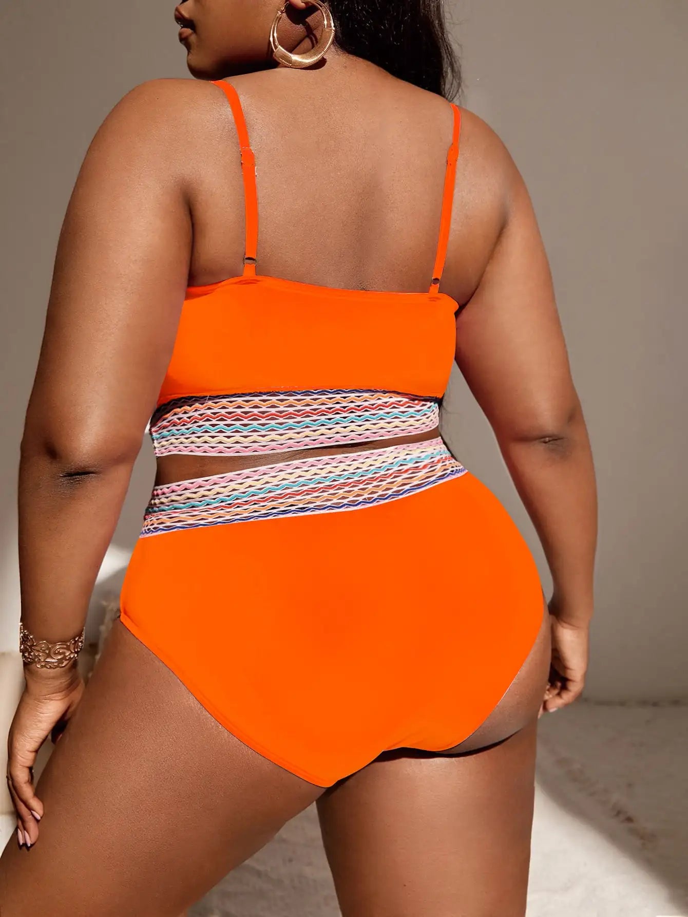 Orange Contrast Trim Swimsuit Women Plus Size Swimwear Female High Waist Bathers Bathing Swimming Suit Summer Beachwear
