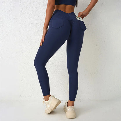 V Back Waist Scrunch Yoga Pant Women Sport Legging Gym Squat Proof Fitness Pant Hip Lift Workout Shorts Tights Active Wear