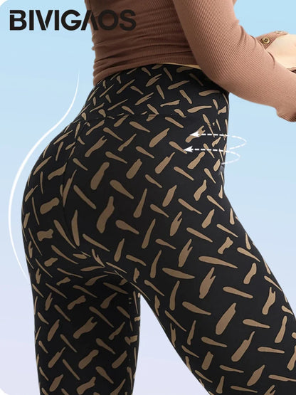 BIVIGAOS Spring Autumn Starry Sky Printed Sharkskin Leggings Women High Waist Elastic Tight Fitting Running Yoga Fitness Legging