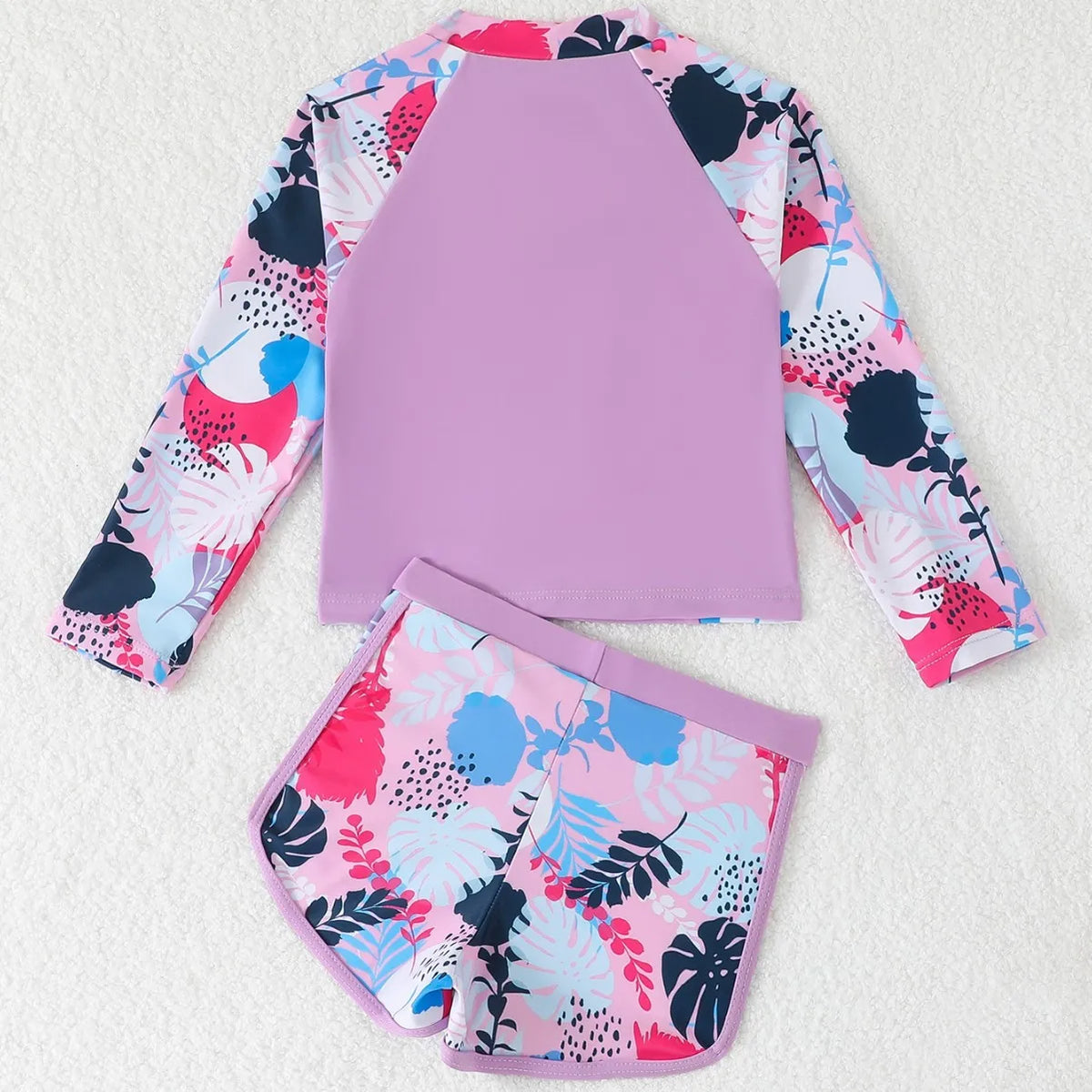 Girls Two Piece Swimwear Long Sleeve Rash Guard Shirts Quick-Dry Bathing Suit Summer Beach Wear Kids Swimsuit Toddler Bikini