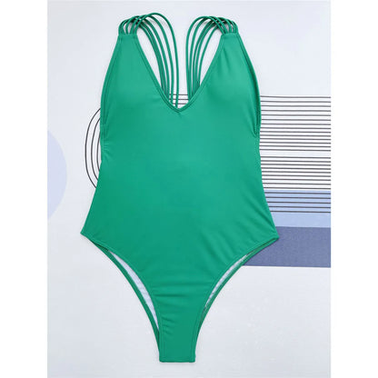 3 Colors V Neck Strappy High Leg Cut Backless Women Swimwear One Piece Swimsuit Female Bather Bathing Suit Swim Lady