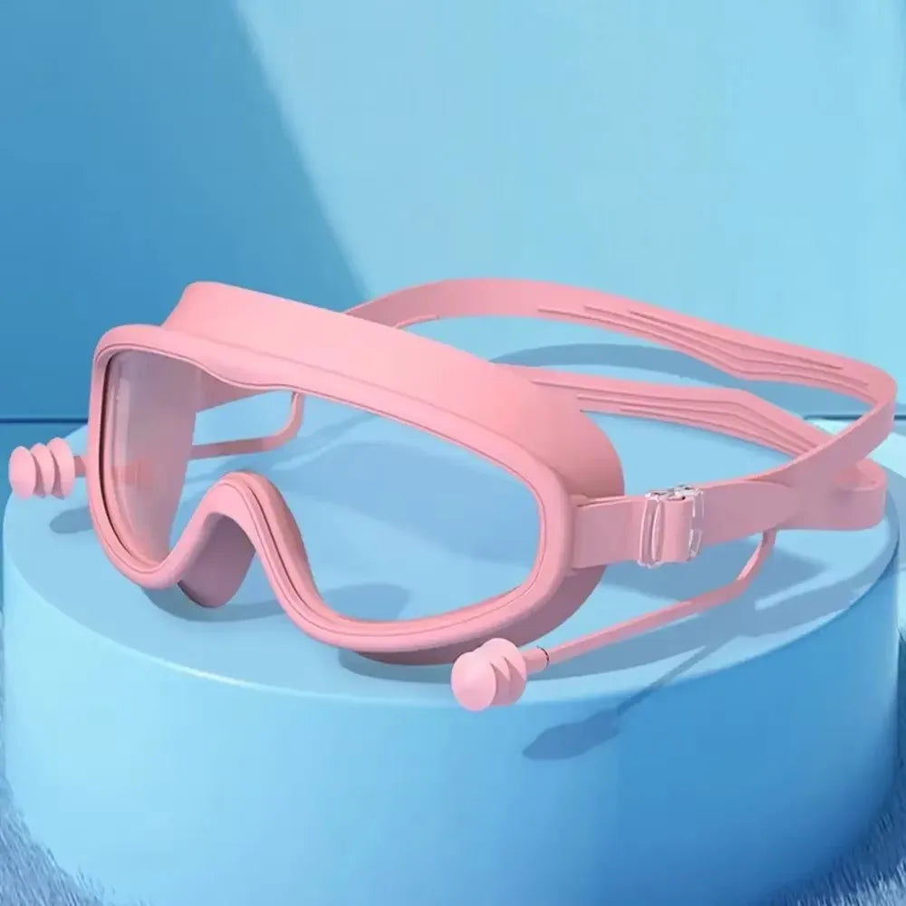 Outdoor Swim Goggles Large Frame Waterproof Anti-Fog UV Protection Glasses With Earplugs For 14 Years And Above