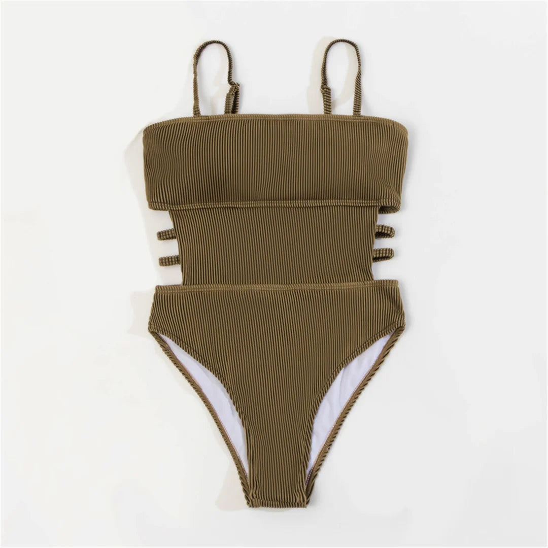 S - XL 11 Colors Ribbed Cut Out One Piece Swimsuit Women Swimwear Female High Leg Cut Padded Bather Bathing Suit Swim Lady