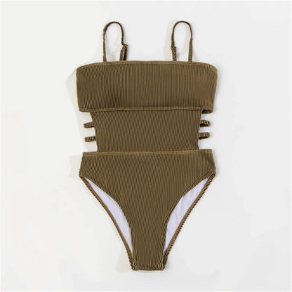 S - XL 11 Colors Ribbed Cut Out One Piece Swimsuit Women Swimwear Female High Leg Cut Padded Bather Bathing Suit Swim Lady