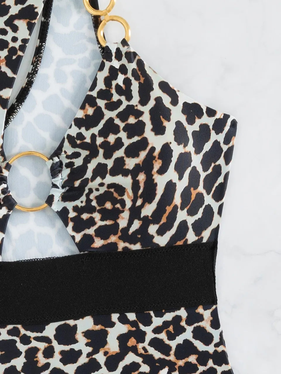 One Shoulder Leopard Swimsuit Women One Piece Ring Linked Swimwear Female Hollow Bodysuit Bathing Swimming Suit Beachwear