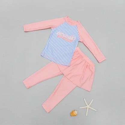 Girls' Long Sleeve Swimming Suit Skirt Style Quick Dry Thermal Sunscreen Swimwear Casual Surf Suit Children's Two Piece Swimsuit