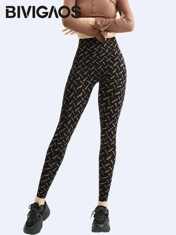 BIVIGAOS Spring Autumn Starry Sky Printed Sharkskin Leggings Women High Waist Elastic Tight Fitting Running Yoga Fitness Legging