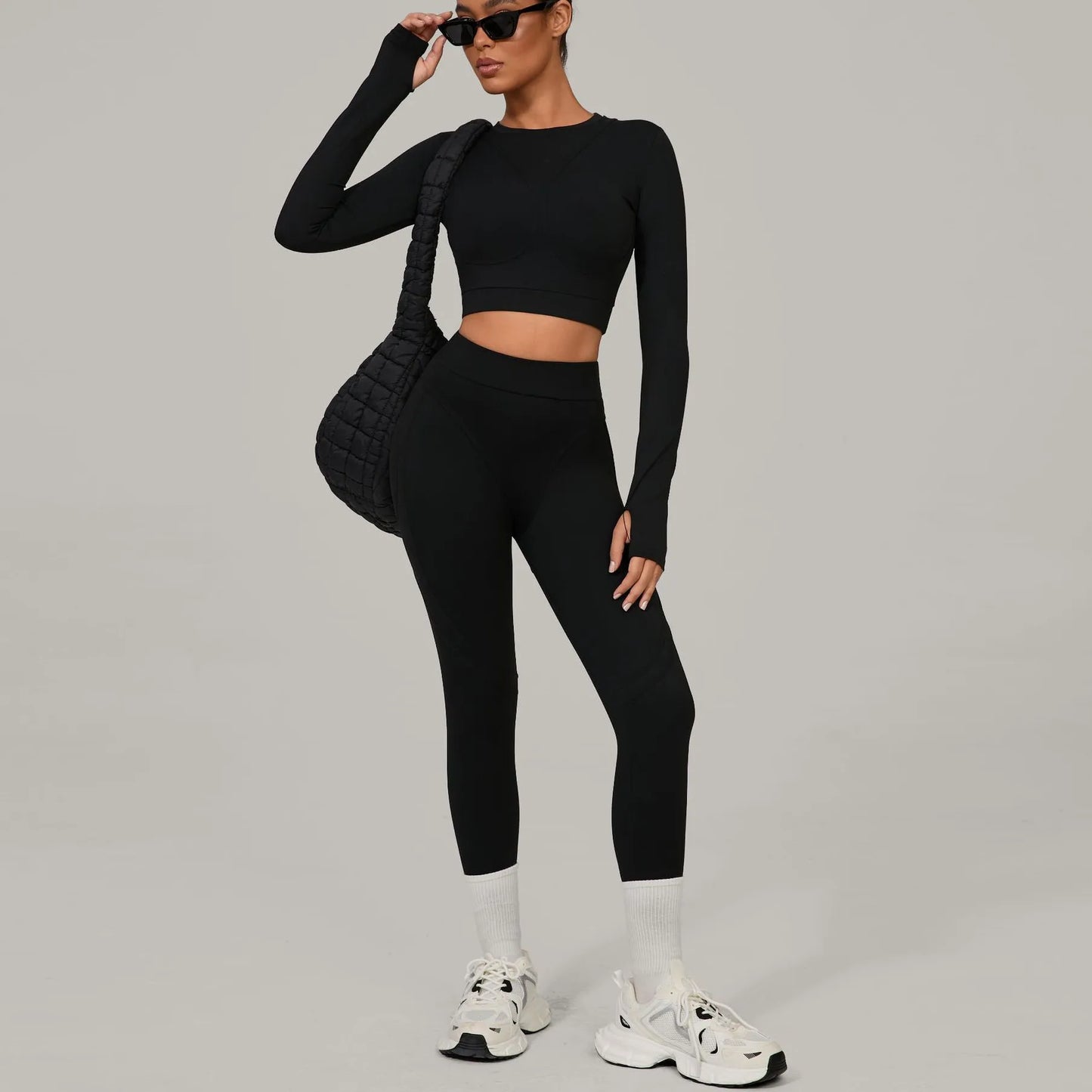 Seamless Yoga Sets Sports Fitness Hip-lifting High Waist Skinny Long-sleeved Suit Running Workout Gym Leggings Sets Women