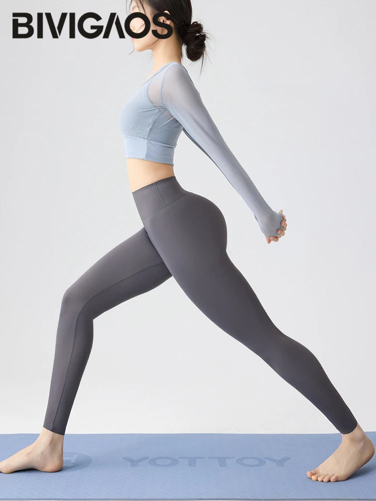 BIVIGAOS Spring Summer Multi Colored Thin Casual Fashion Sharkskin Leggings Women High Waist Tight Sport Cycling Fitness Legging