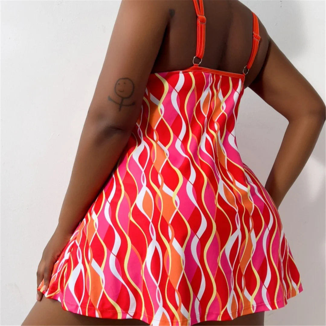 0XL - 4XL Printed Tankini Large Size Swimwear Plus Size Women Swimsuit Female Two-pieces Tankini set Bather Bathing Suit