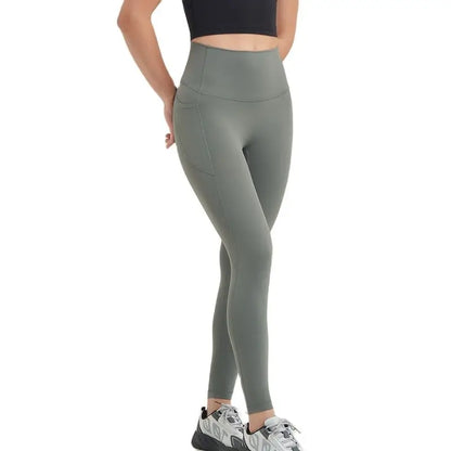 Nylon Leggings Yoga Women's Pants Gym Sport Fitness Pants Tight Elastic Breathable High Waist Side Pockets Sportswear