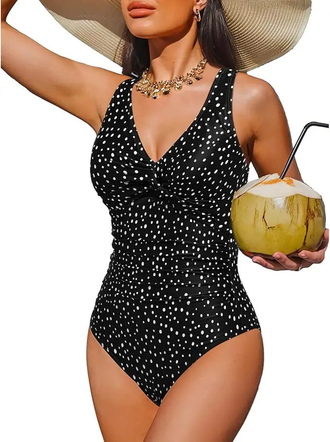 S - XXL Twist Front V Neck Female Swimwear One Piece Swimsuit Women Slim Monokini Backless Bathing Suit Swim Beachwear Bodysuit