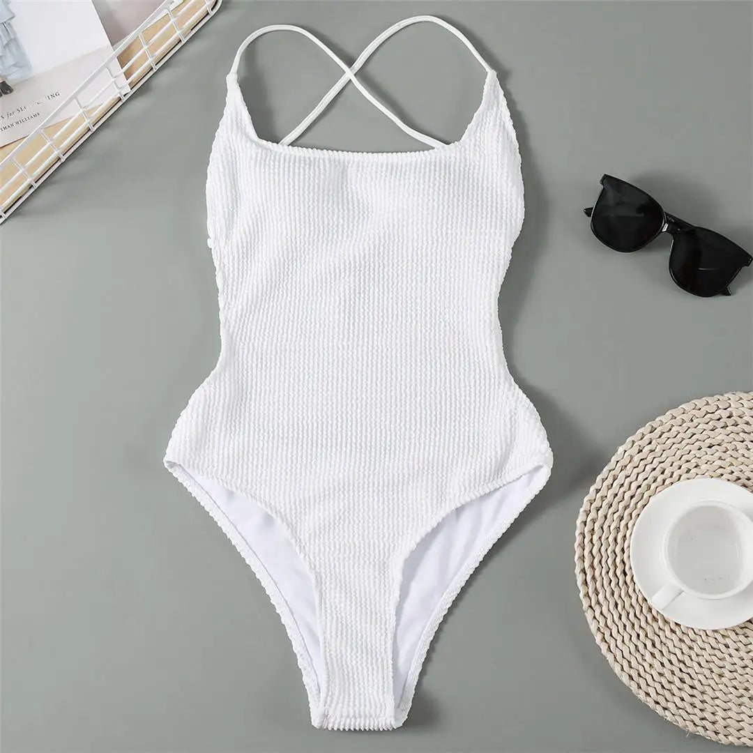 3 Colors Backless High Leg Cut Women Swimwear One Piece Swimsuit Female Ribbed Padded Bather Bathing Suit Swim Lady