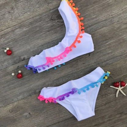 Girls Split Swimsuits Cute Shoulder Swimsuit Children Swimwear Bikini Set Girl Swimming Clothes Kids Bathing Suit Beachwear