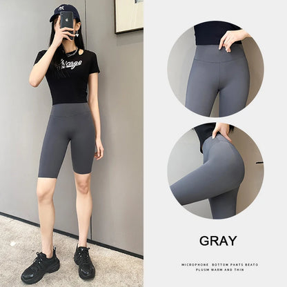 BIVIGAOS Summer Basic Cycling Shorts Women Casual Sharkskin Knee Length Short Legging High Waist Tight Sport Running Biker Short