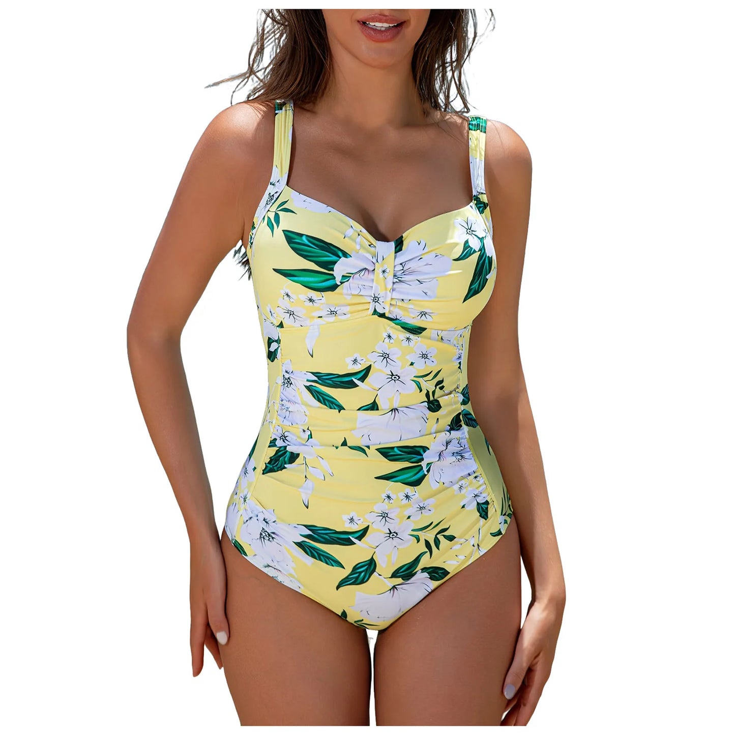 Floral Swimsuit Push Up Women Women's Closed Swimwear Ruched One Piece Swimming Wear Bodysuit Bathing Suits Summer Beachwear