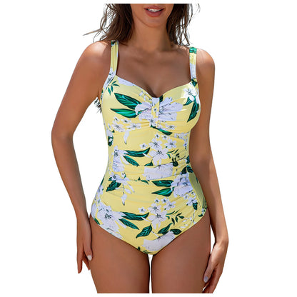 Floral Swimsuit Push Up Women Women's Closed Swimwear Ruched One Piece Swimming Wear Bodysuit Bathing Suits Summer Beachwear