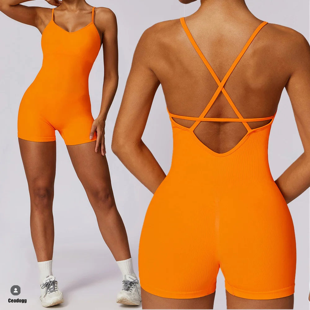 Women's V-Neck Cross-Back Workout Jumpsuit & Playsuit