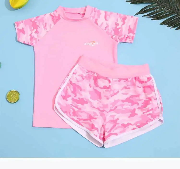 Children's Camouflage Print Swimsuit, Two Pieces Swimsuit, Sports Swimwear, Korean Version, Girls Fashion